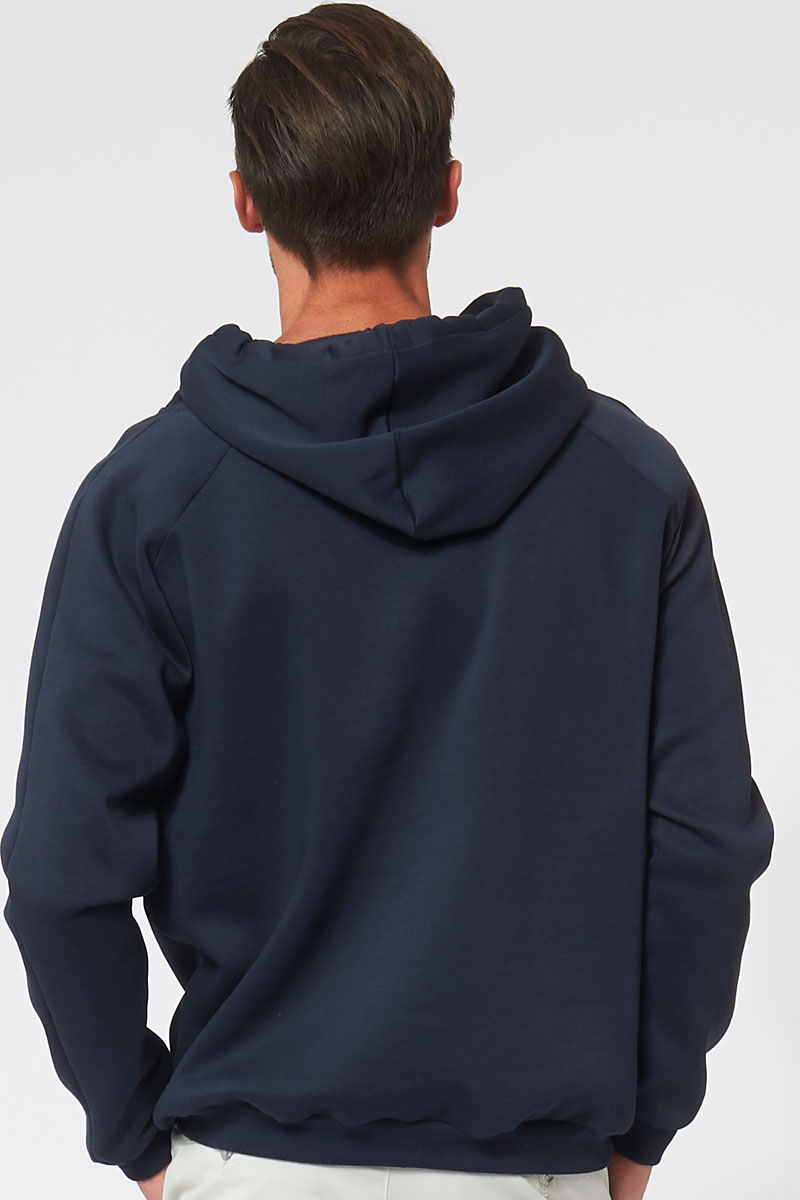 Sweat à capuche hoodie made in France Rembrandt marine homme de dos - FIL ROUGE