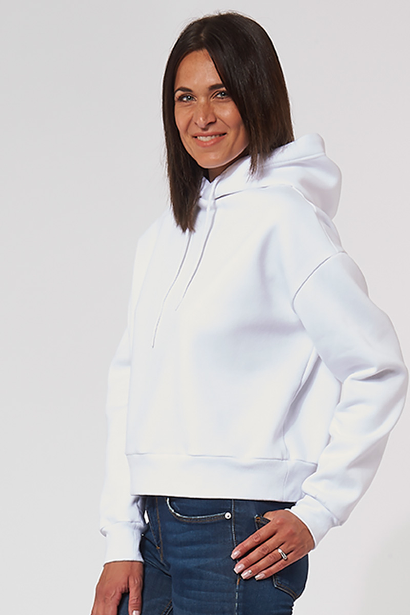 Sweat à capuche hoodie made in France Salina blanc femme de profil - FIL ROUGE