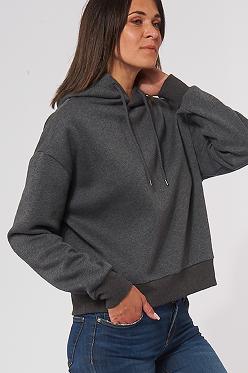 Sweat à capuche hoodie made in France Salina gris-foncé femme de profil - FIL ROUGE