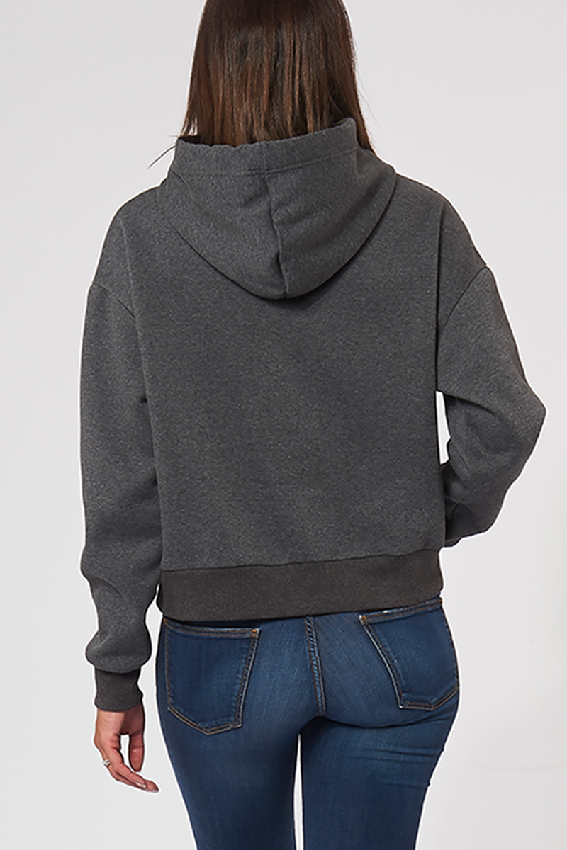 Sweat à capuche hoodie made in France Salina gris-foncé femme de dos - FIL ROUGE