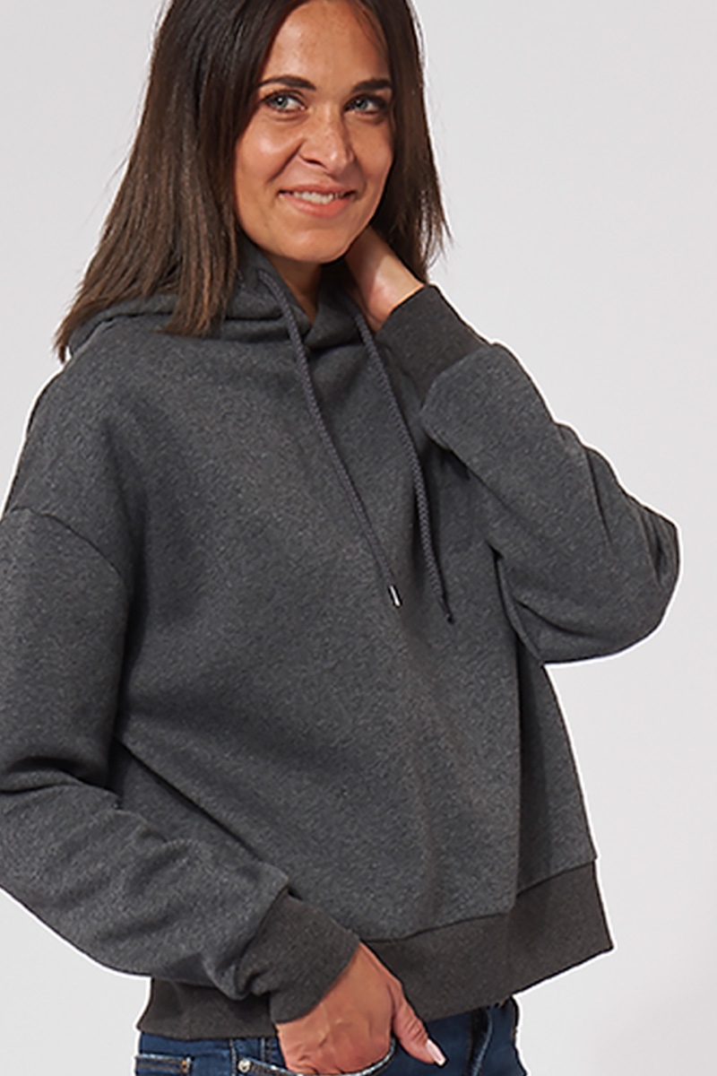 Zoom sweat à capuche hoodie Femme made in France Salina gris-foncé - FIL ROUGE