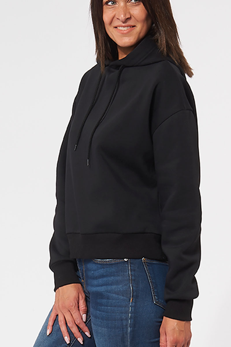 Sweat à capuche hoodie made in France Salina noir femme de profil - FIL ROUGE