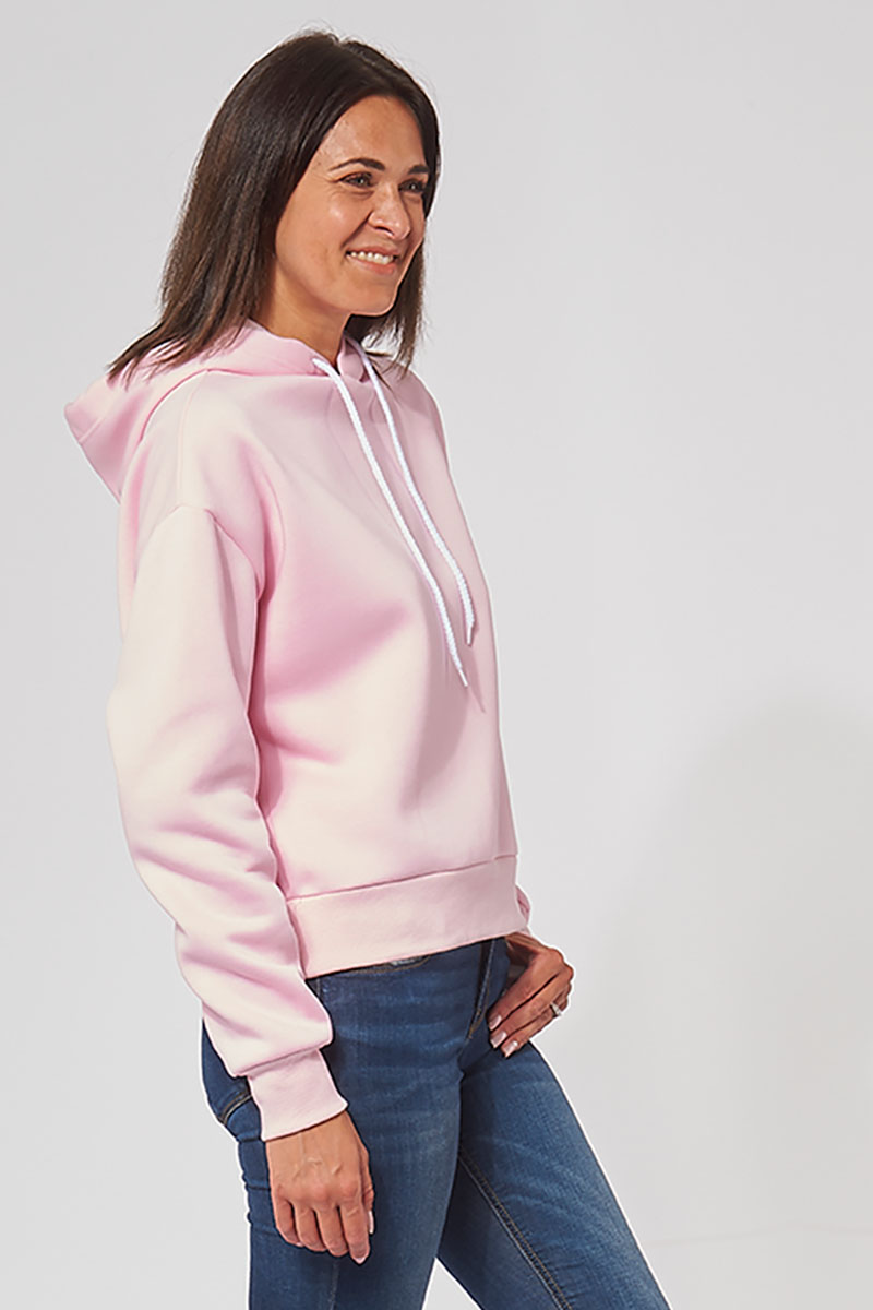 Sweat à capuche hoodie made in France Salina rose femme de profil - FIL ROUGE