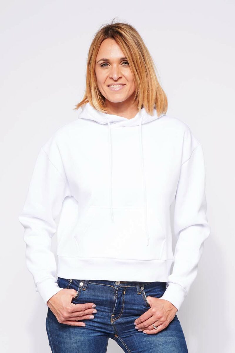 Sweat à capuche hoodie Femme made in France Sally blanc - FIL ROUGE