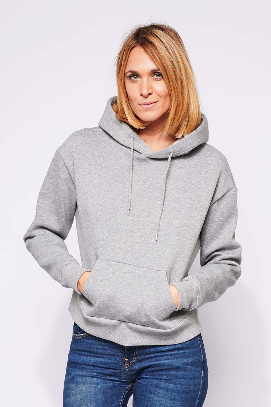 Sweat à capuche hoodie Femme made in France Sally gris-clair - FIL ROUGE