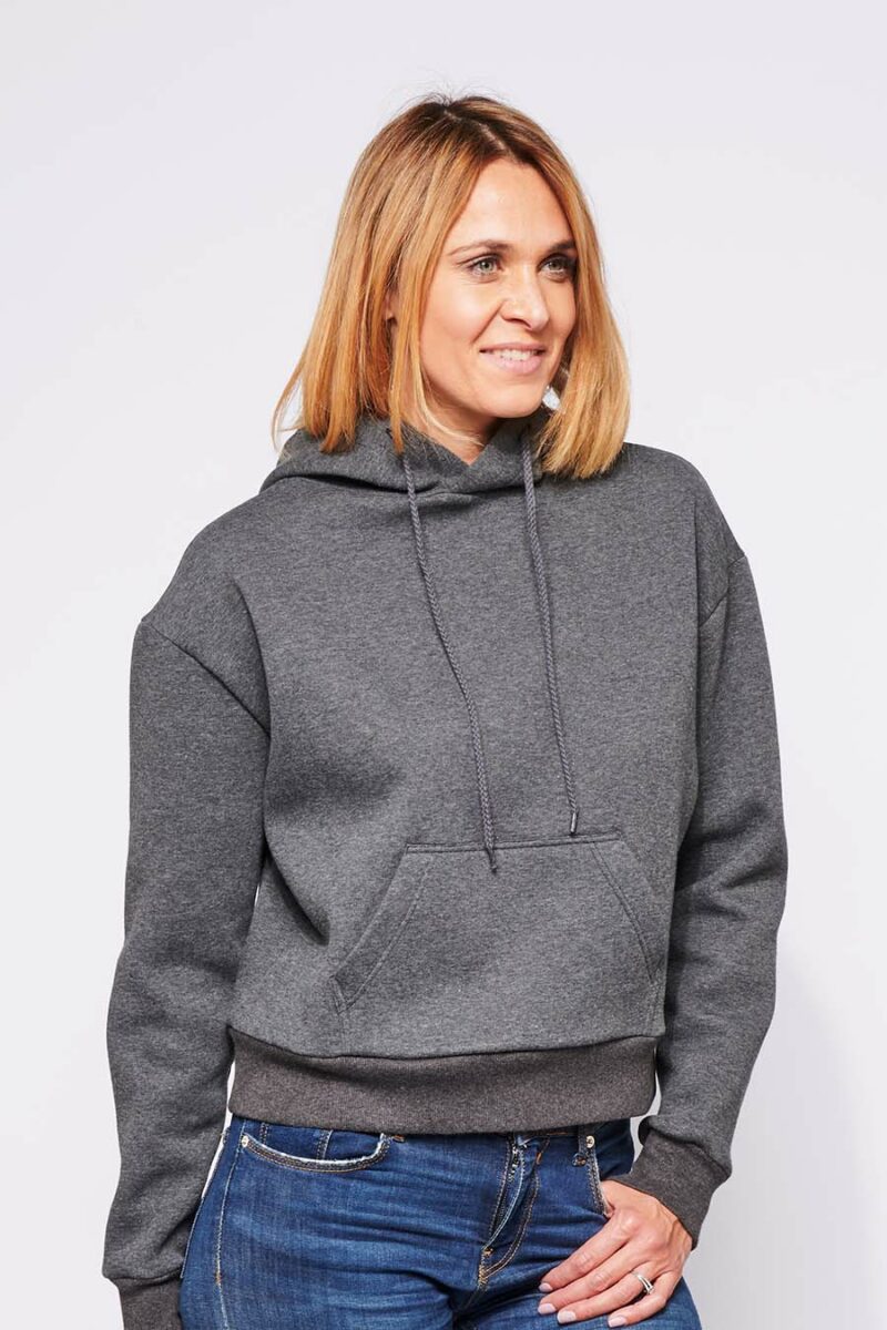 Sweat à capuche hoodie made in France Sally gris-foncé femme de profil - FIL ROUGE