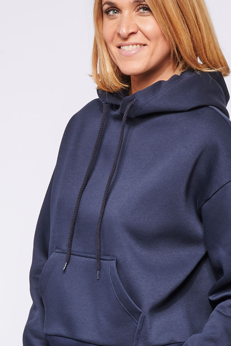Zoom sweat à capuche hoodie Femme made in France Sally marine - FIL ROUGE