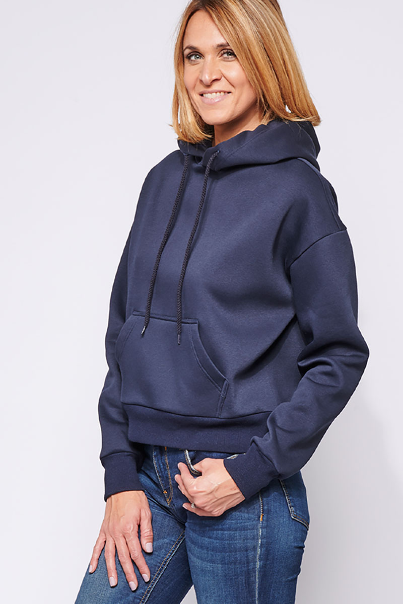 Sweat à capuche hoodie made in France Sally marine femme de profil - FIL ROUGE