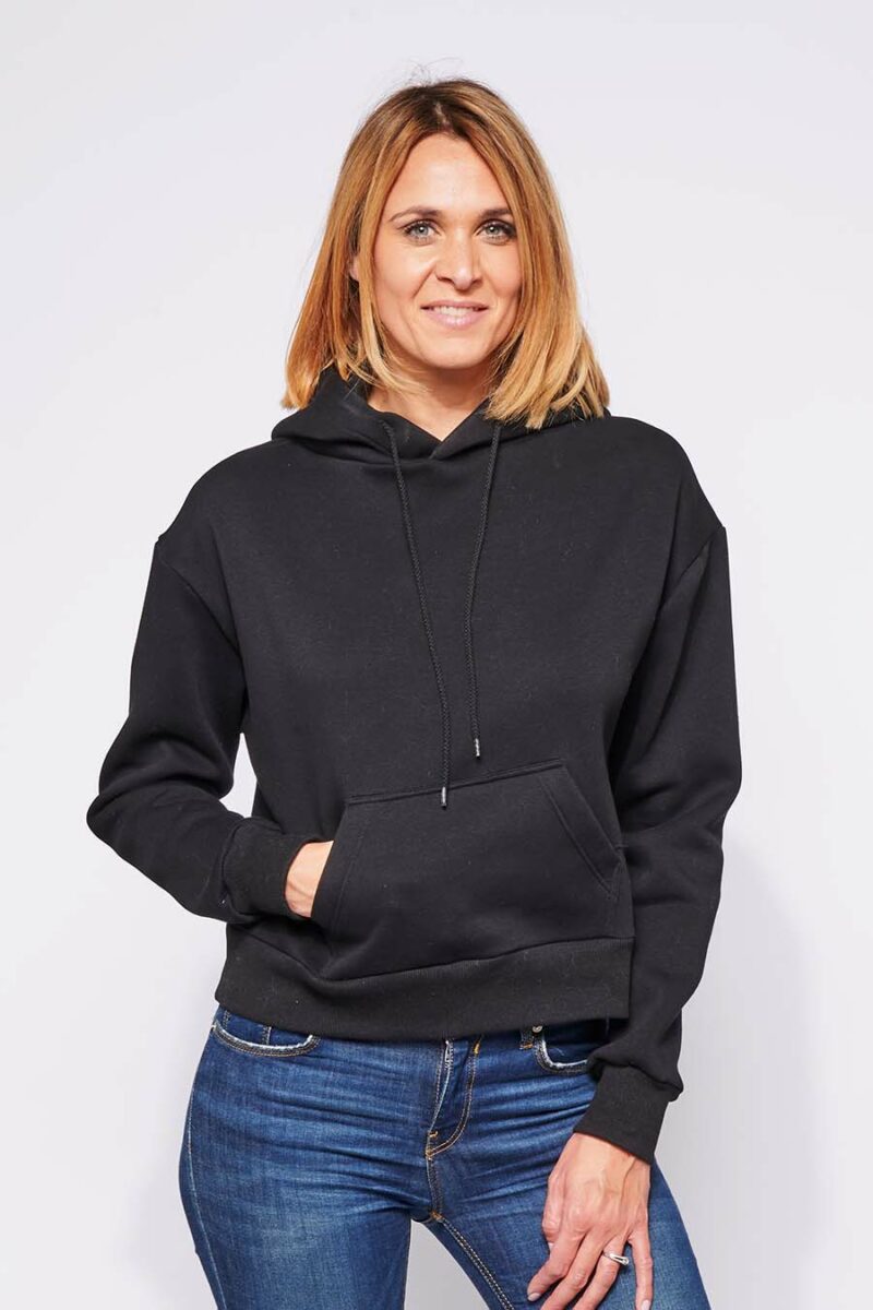 Sweat à capuche hoodie Femme made in France Sally noir - FIL ROUGE