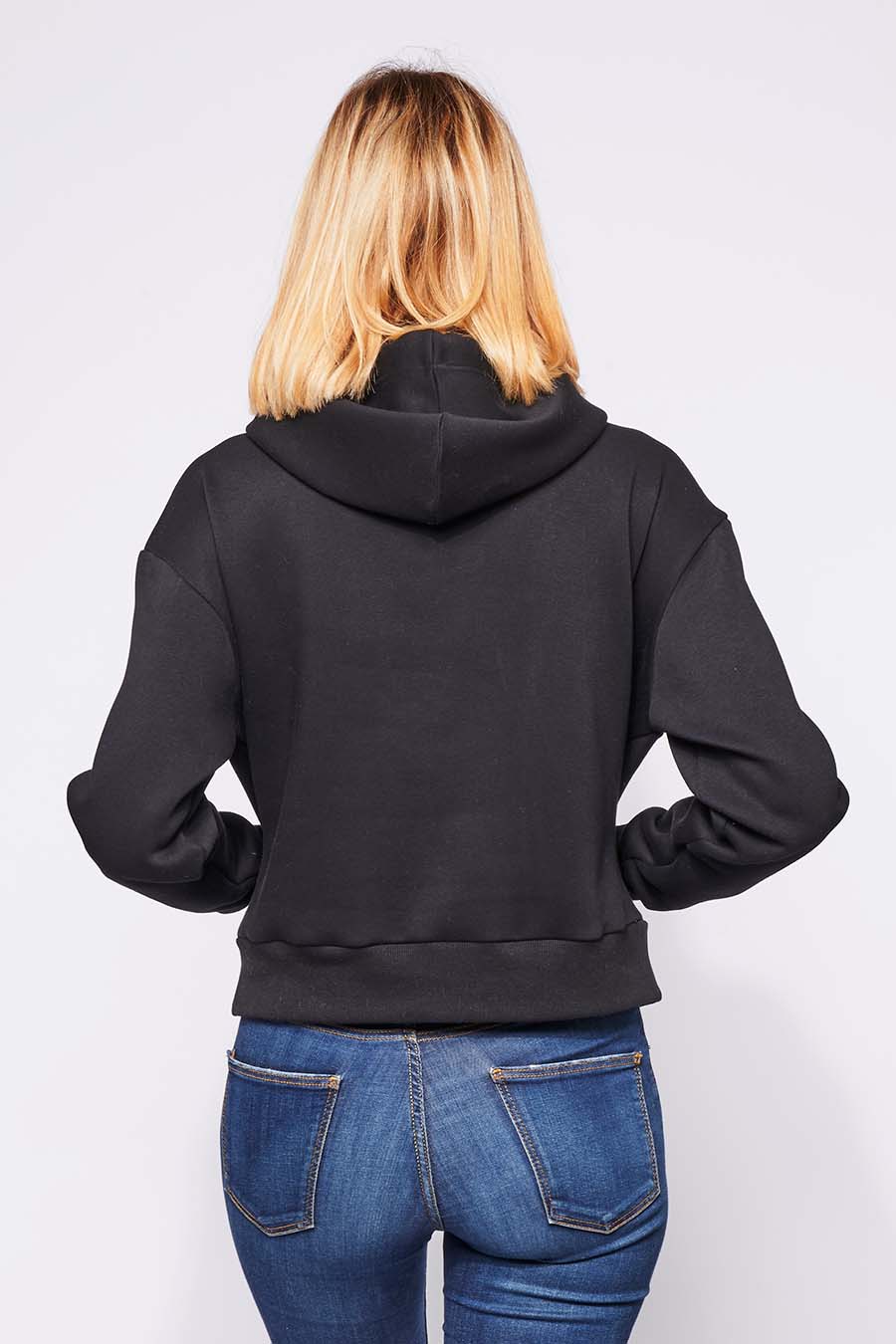 Sweat à capuche hoodie made in France Sally noir femme de dos - FIL ROUGE