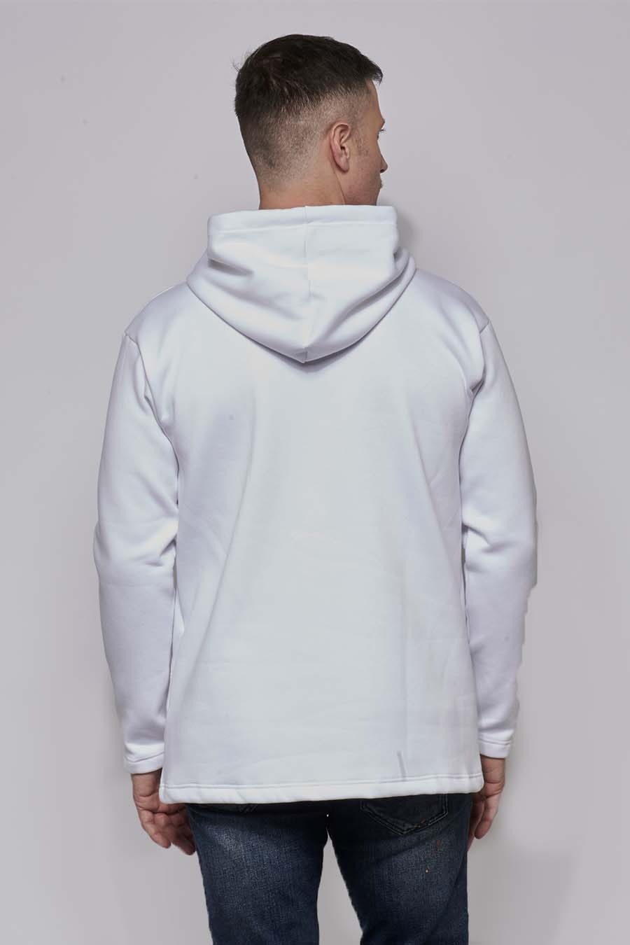 Sweat à capuche hoodie made in France Sam blanc homme de dos - FIL ROUGE
