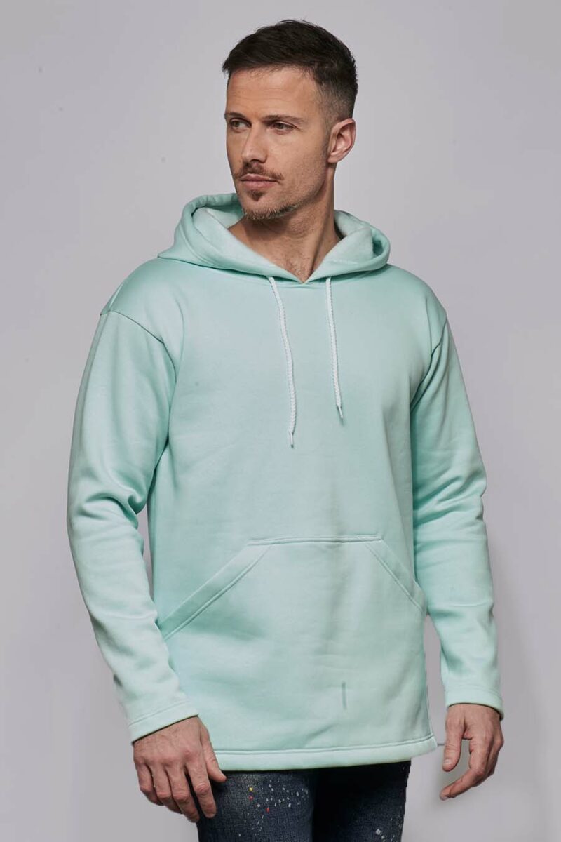 Sweat à capuche hoodie made in France Sam bleu layette homme de profil - FIL ROUGE