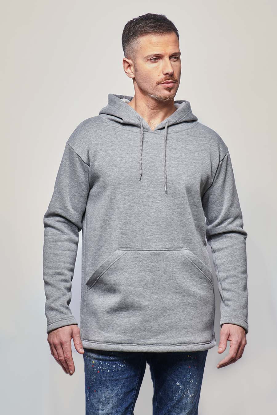 Sweat à capuche hoodie Homme made in France Sam gris-clair - FIL ROUGE