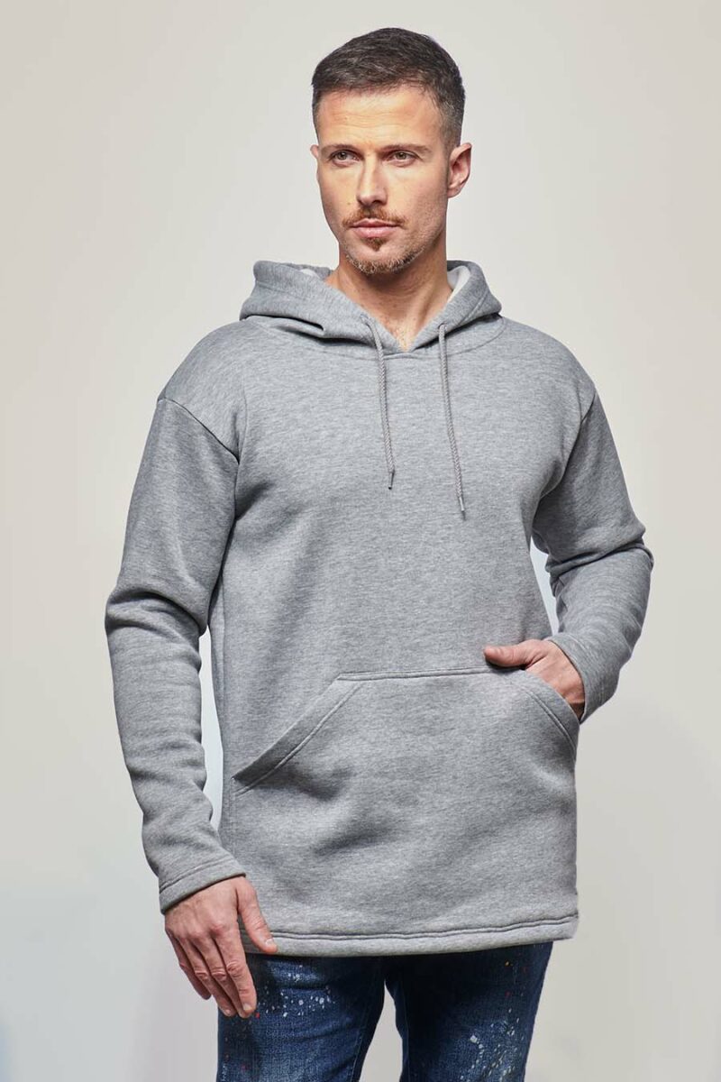 Sweat à capuche hoodie made in France Sam gris-clair homme de profil - FIL ROUGE