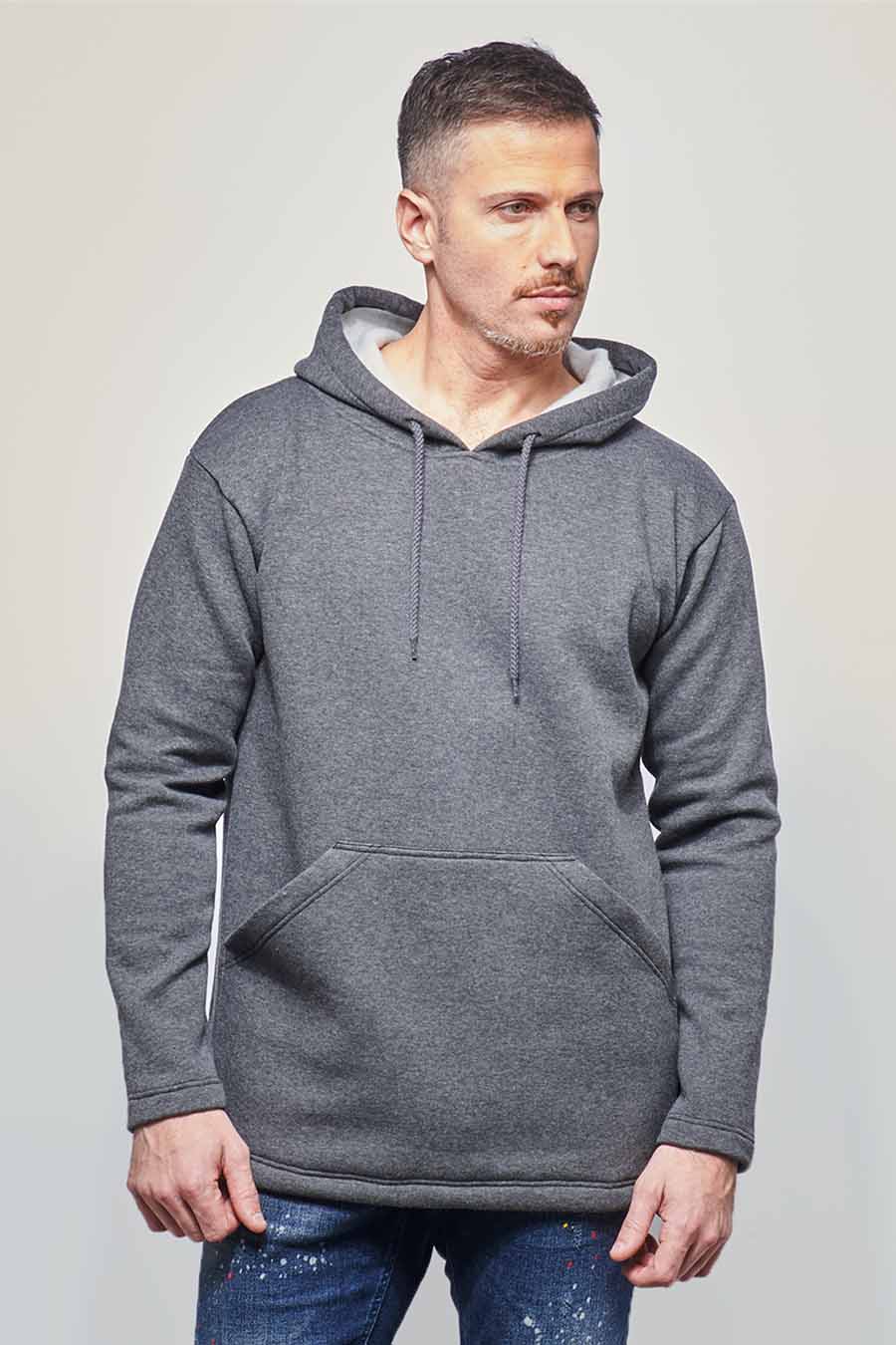 Sweat à capuche hoodie Homme made in France Sam gris-foncé - FIL ROUGE