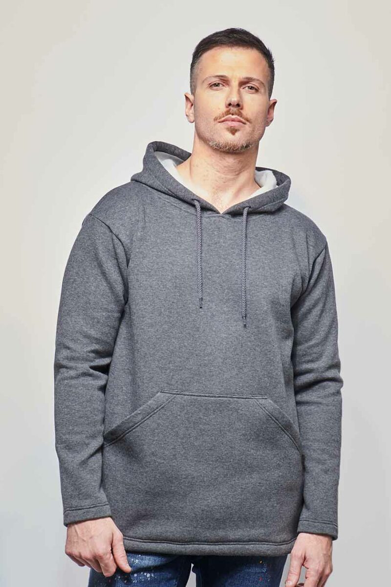 Sweat à capuche hoodie made in France Sam gris-foncé homme de profil - FIL ROUGE