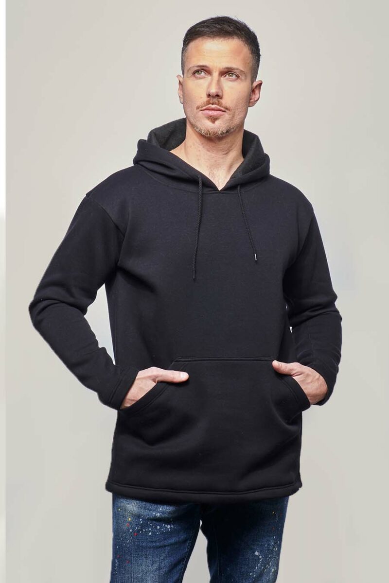 Sweat à capuche hoodie made in France Sam noir homme de profil - FIL ROUGE