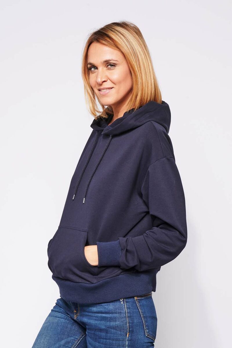 Sweat à capuche hoodie made in France Sara marine femme de profil - FIL ROUGE