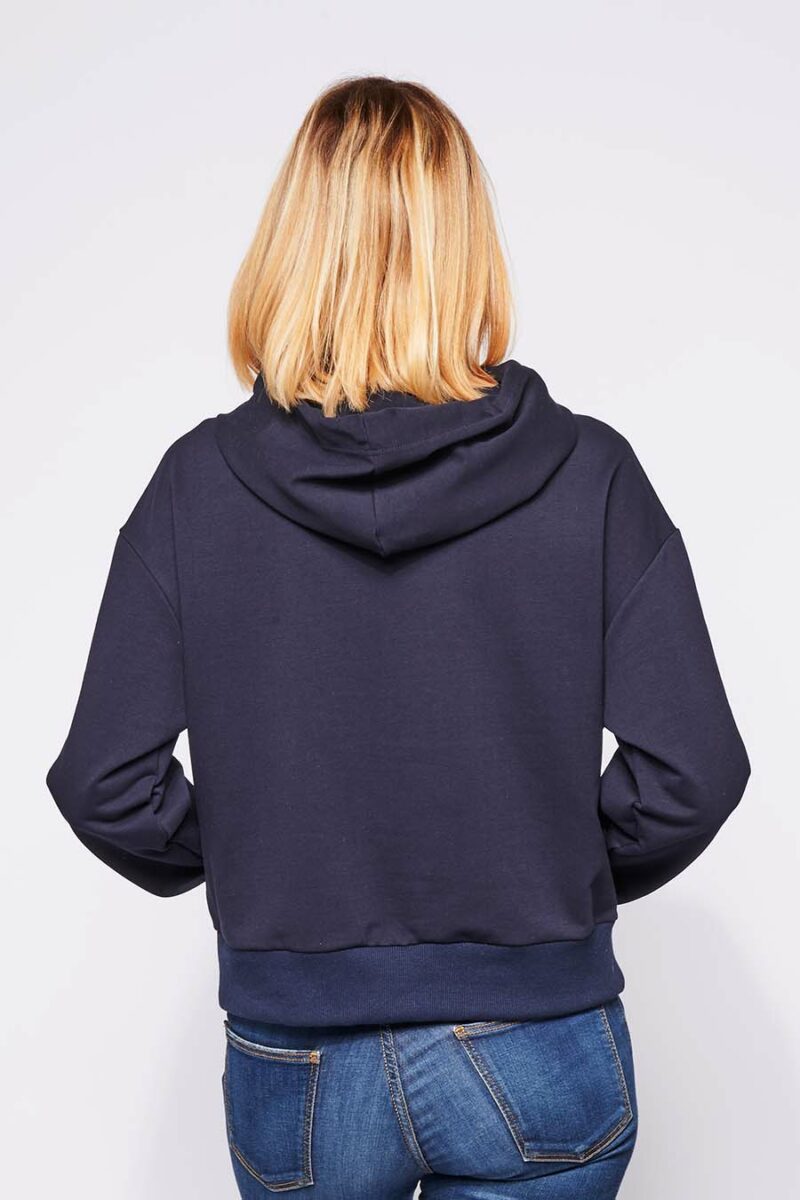 Sweat à capuche hoodie made in France Sara marine femme de dos - FIL ROUGE