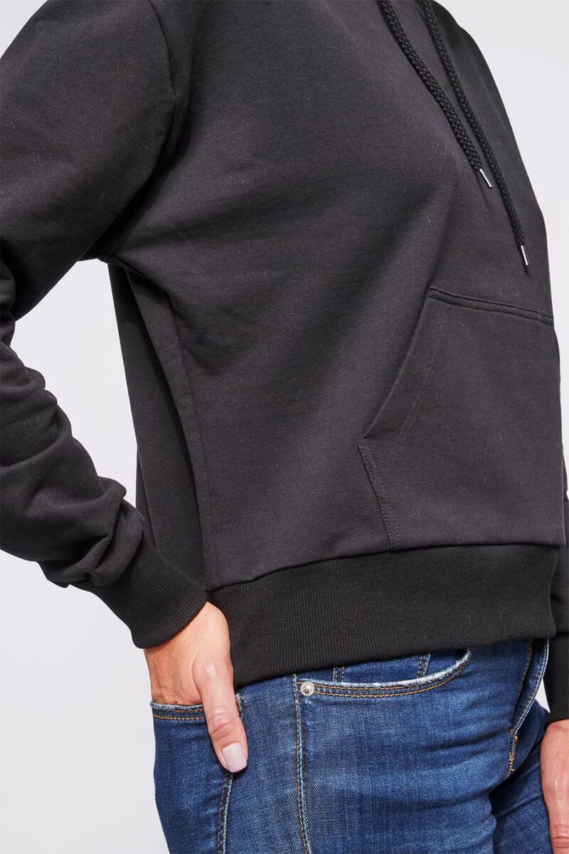 Zoom sweat à capuche hoodie Femme made in France Sara noir - FIL ROUGE
