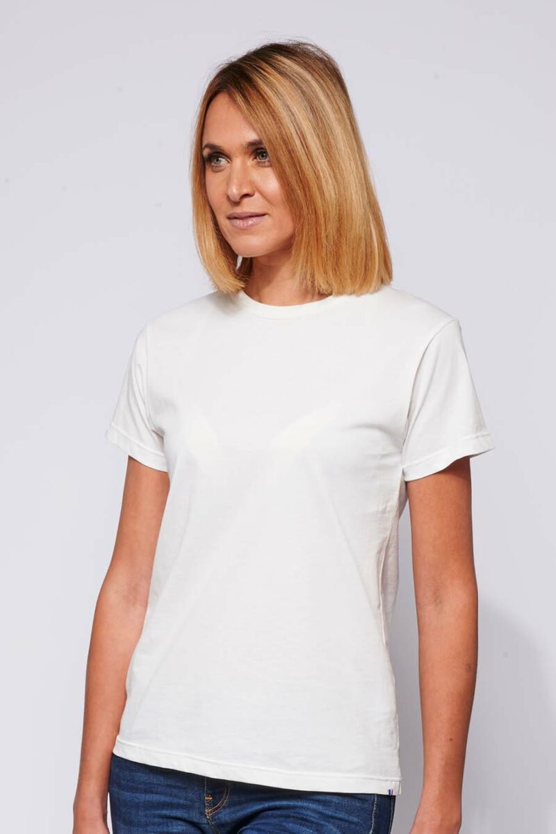 Tee-shirt made in France en coton bio BEATRICE blanc femme de profil - FIL ROUGE