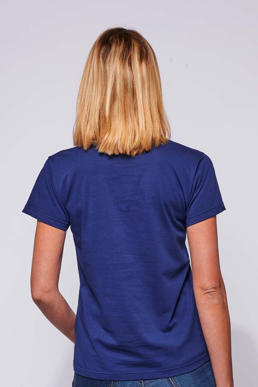Tee-shirt made in France en coton bio BEATRICE marine femme de dos - FIL ROUGE