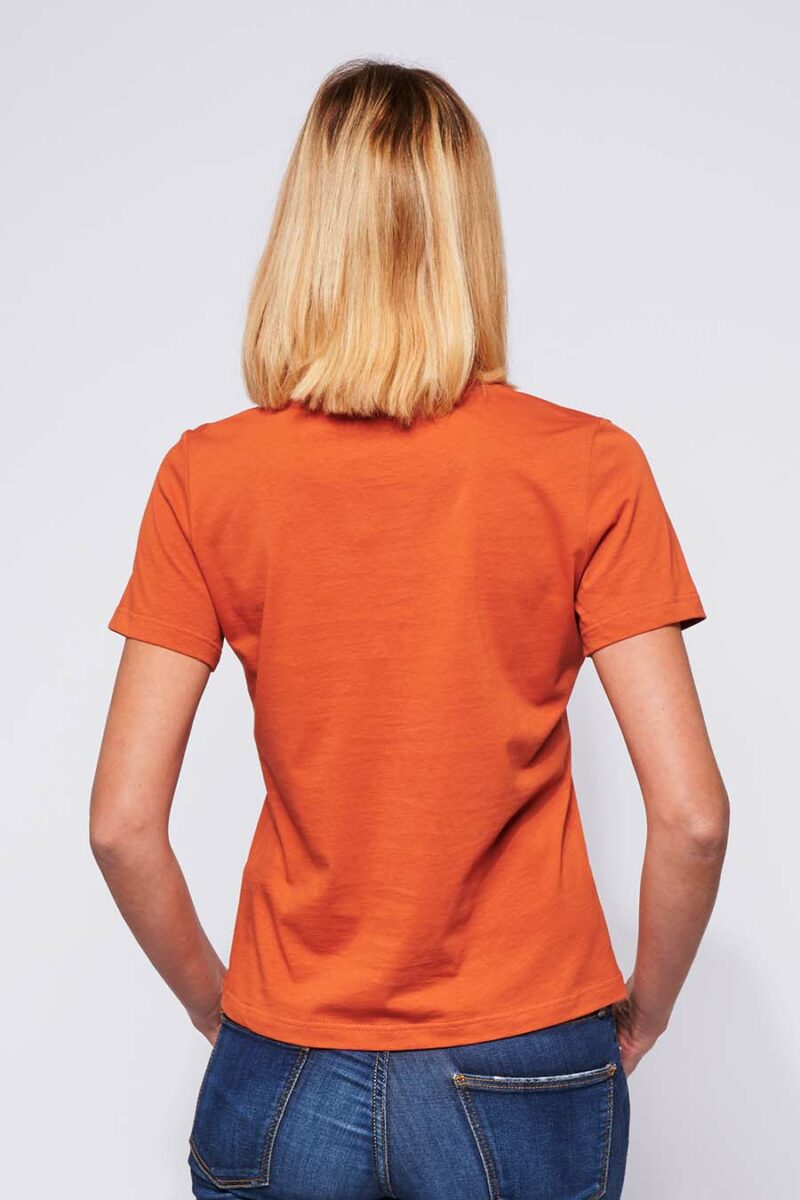 T-shirt ajusté col en V Femme made in France en coton bio brique - Fil Rouge