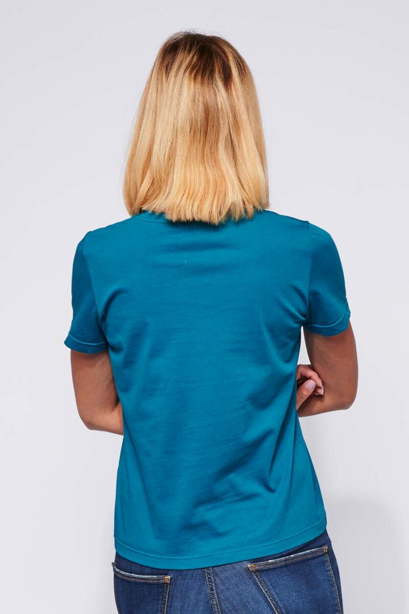 T-shirt ajusté col en V Femme made in France en coton bio pétrole - Fil Rouge