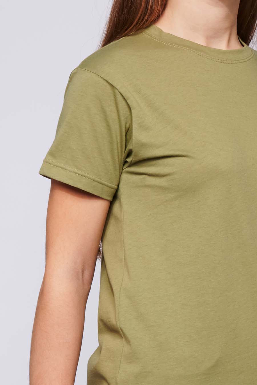 zoom tee-shirt Femme made in France en coton bio BRIGITTE kaki - FIL ROUGE