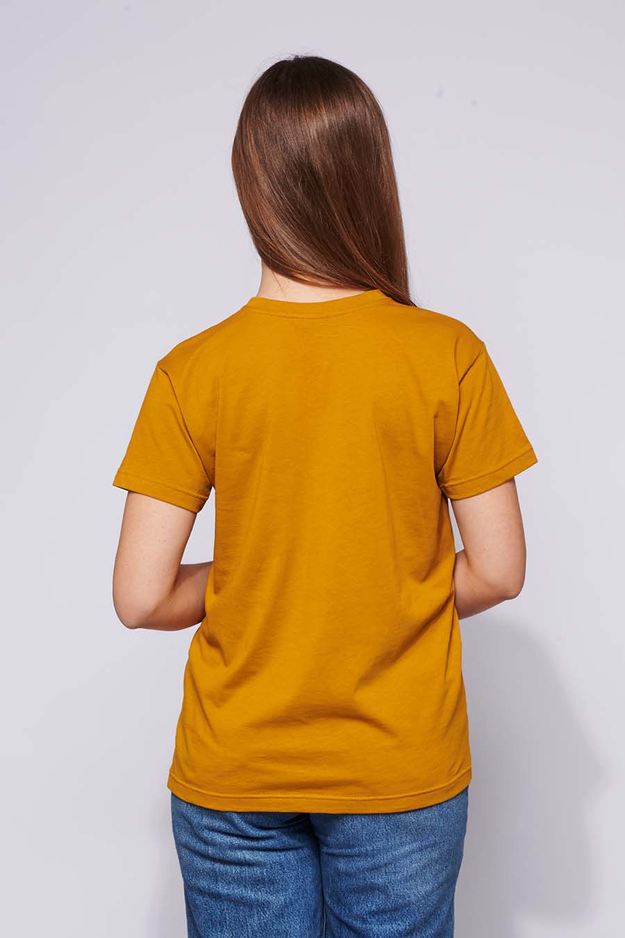 Tee-shirt made in France en coton bio BRIGITTE moutarde femme de dos - FIL ROUGE