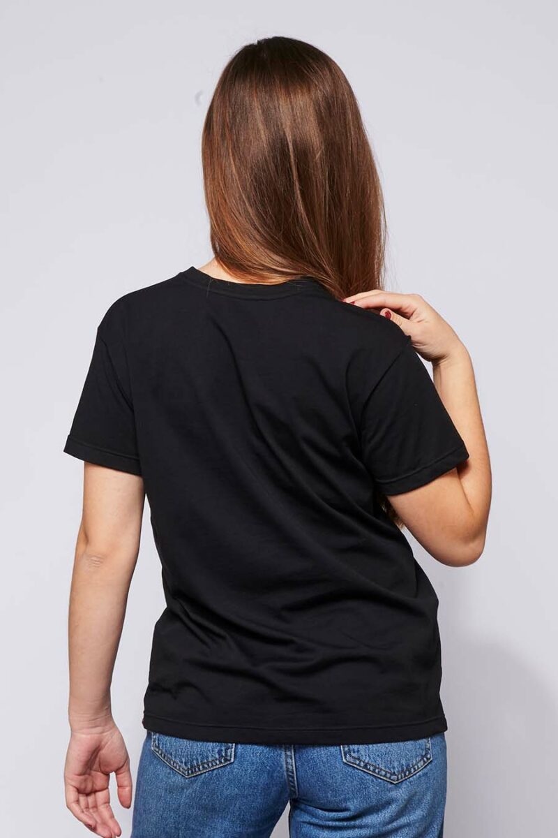 Tee-shirt made in France en coton bio BRIGITTE noir femme de dos - FIL ROUGE