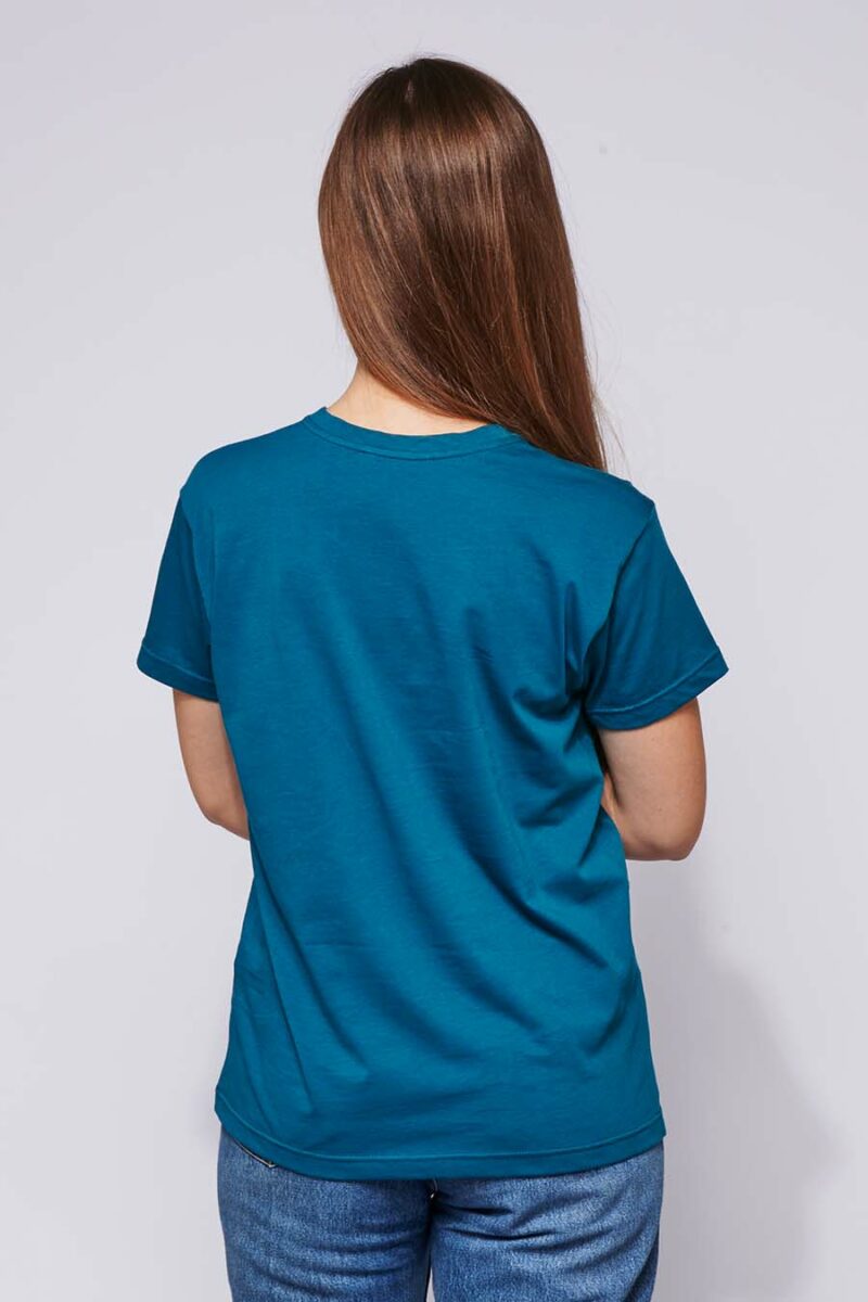 Tee-shirt made in France en coton bio BRIGITTE pétrole femme de dos - FIL ROUGE