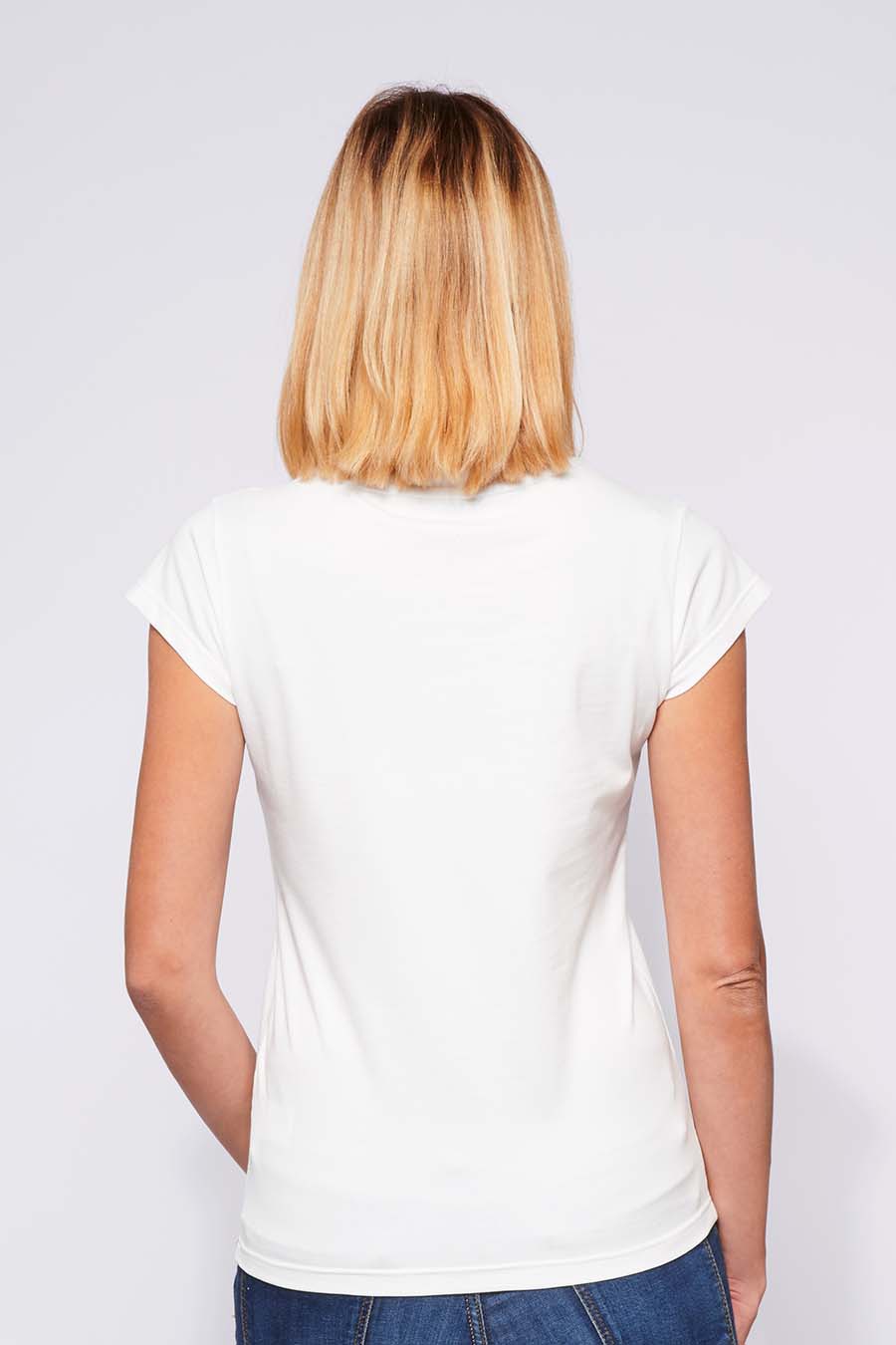 Tee-shirt made in France en coton bio LAURE blanc femme de dos - FIL ROUGE