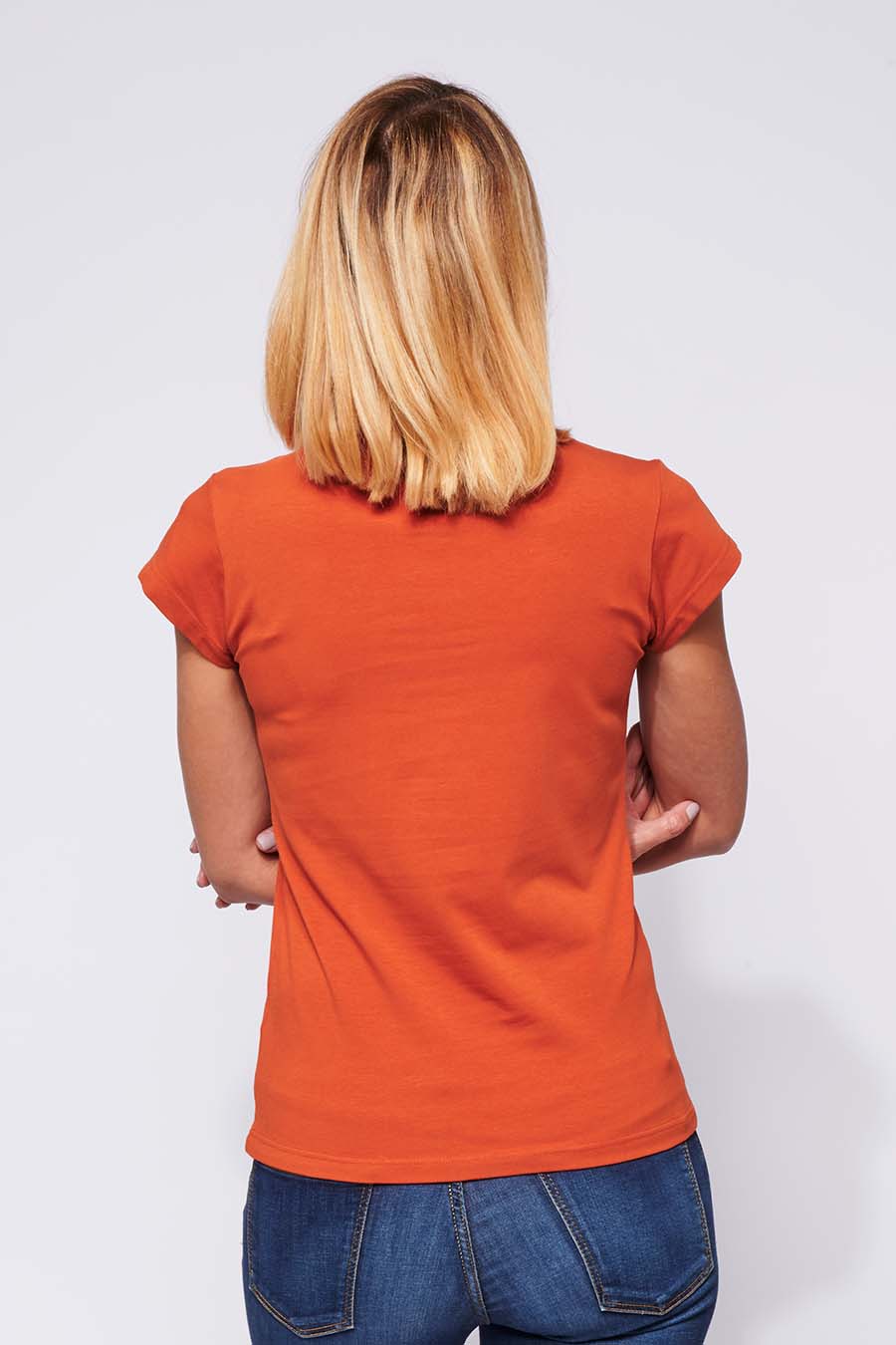 Tee-shirt made in France en coton bio LAURE brique femme de dos - FIL ROUGE