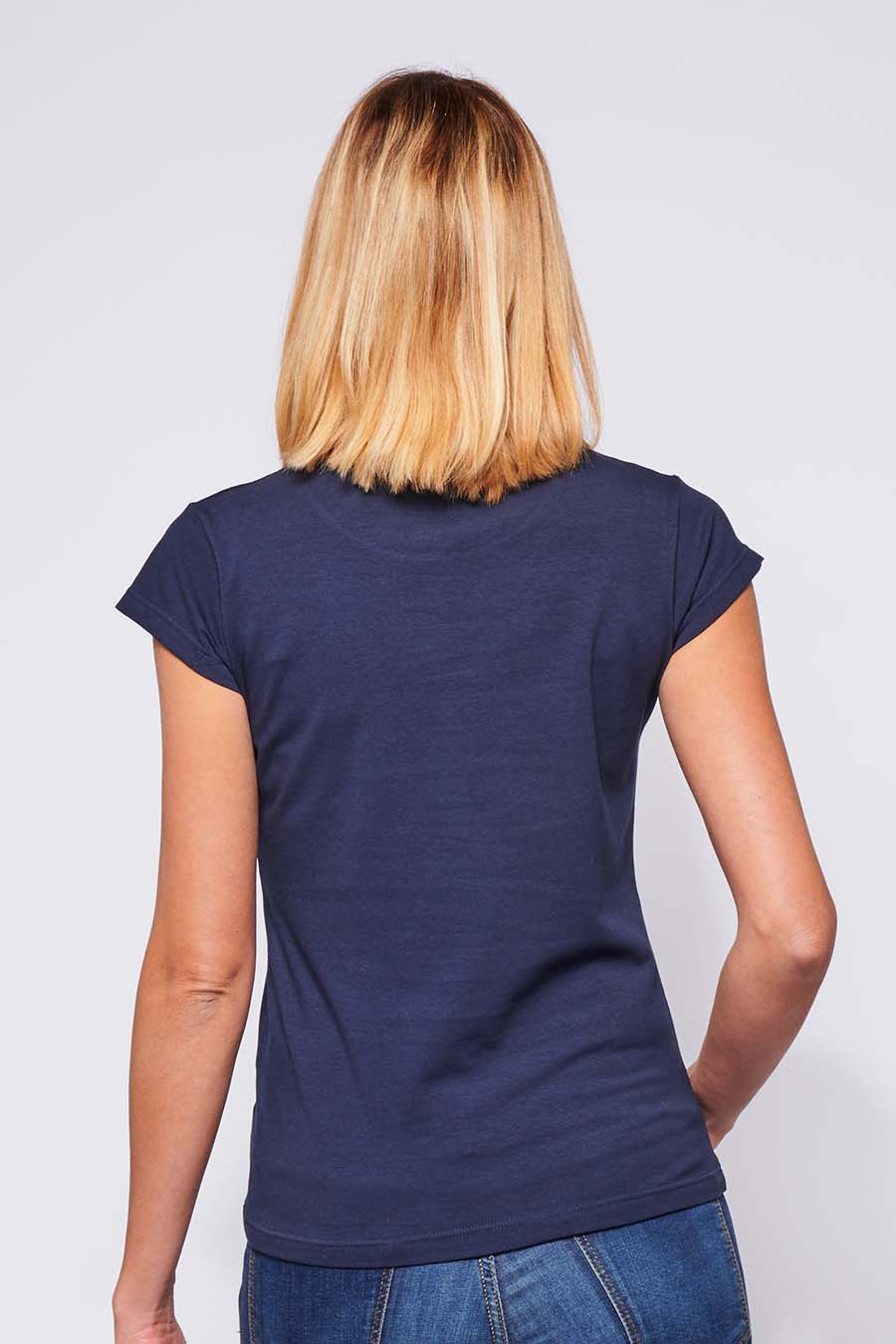 Tee-shirt made in France en coton bio LAURE marine femme de dos - FIL ROUGE