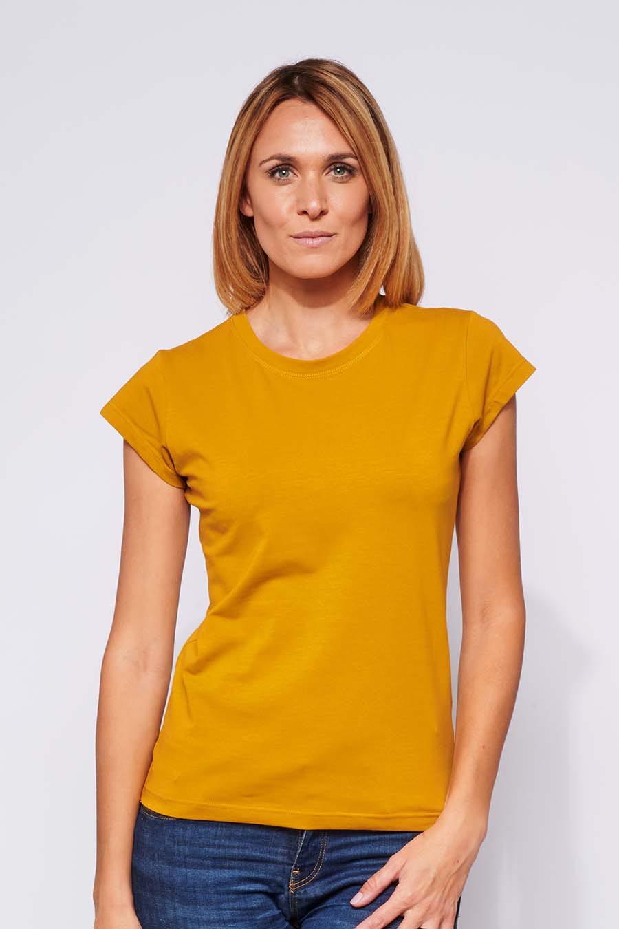 Tee-shirt Femme made in France en coton bio LAURE moutarde - FIL ROUGE