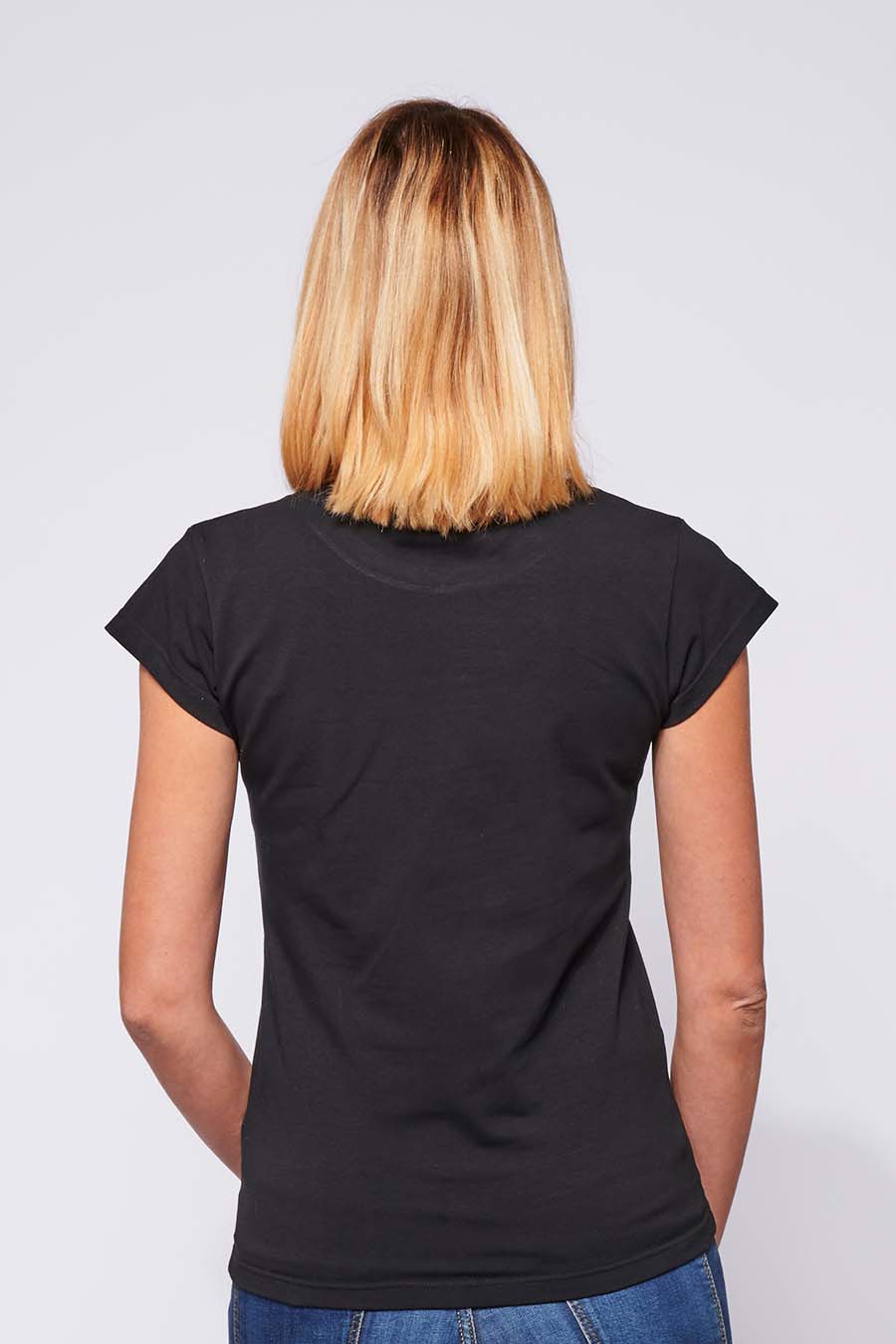 Tee-shirt made in France en coton bio LAURE noir femme de dos - FIL ROUGE