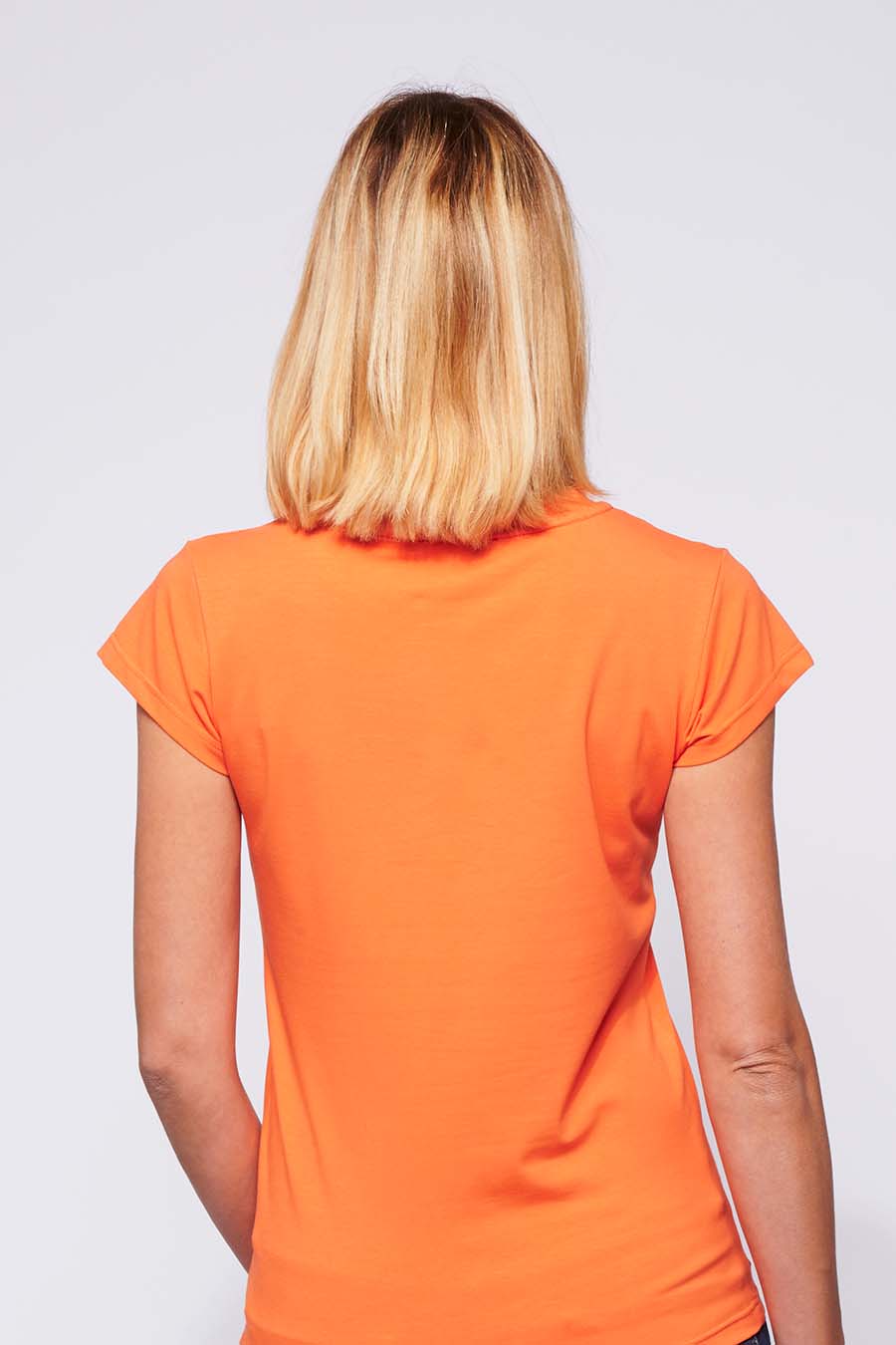 Tee-shirt made in France en coton bio LAURE orange femme de dos - FIL ROUGE