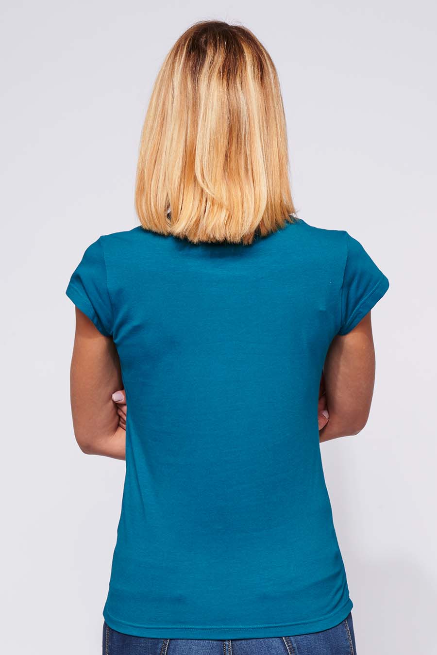 Tee-shirt made in France en coton bio LAURE pétrole femme de dos - FIL ROUGE