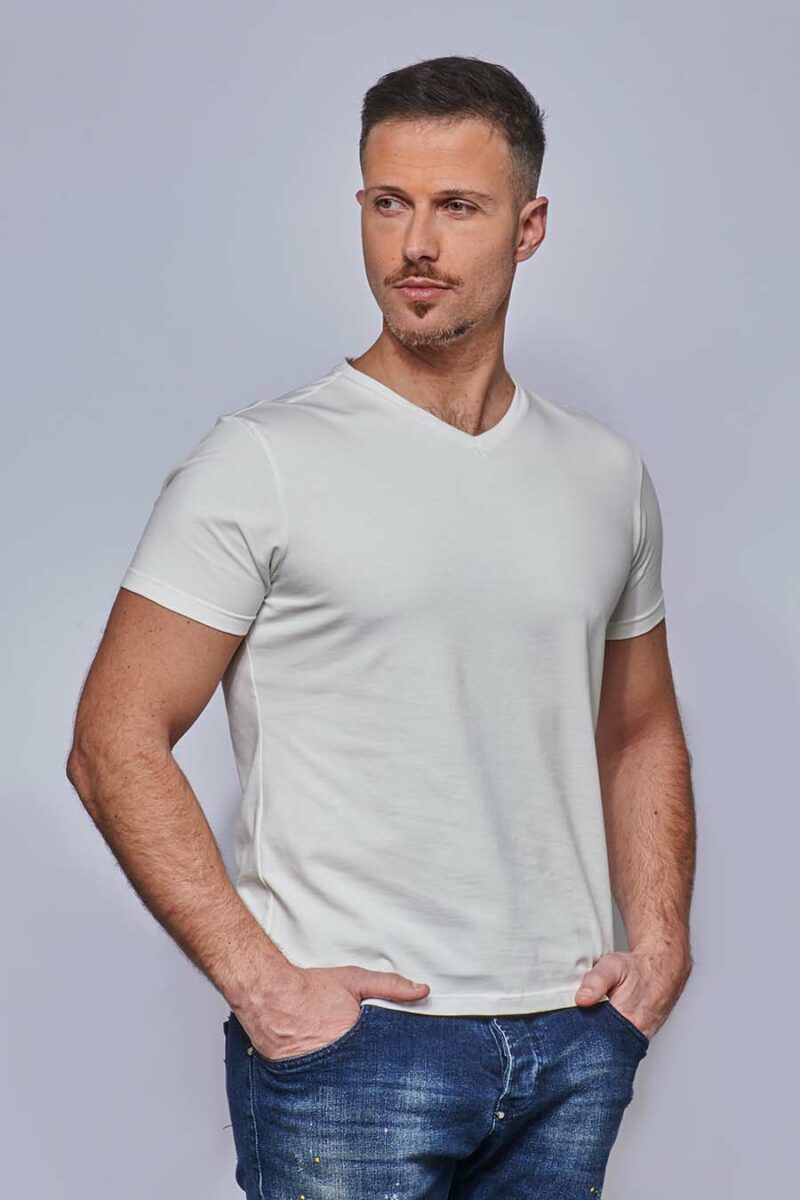 Teeshirt Homme made in France col en V blanc - FIL ROUGE
