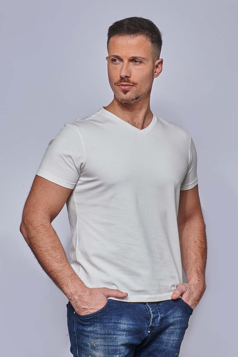 Tee-shirt Homme made in France col en V blanc - FIL ROUGE