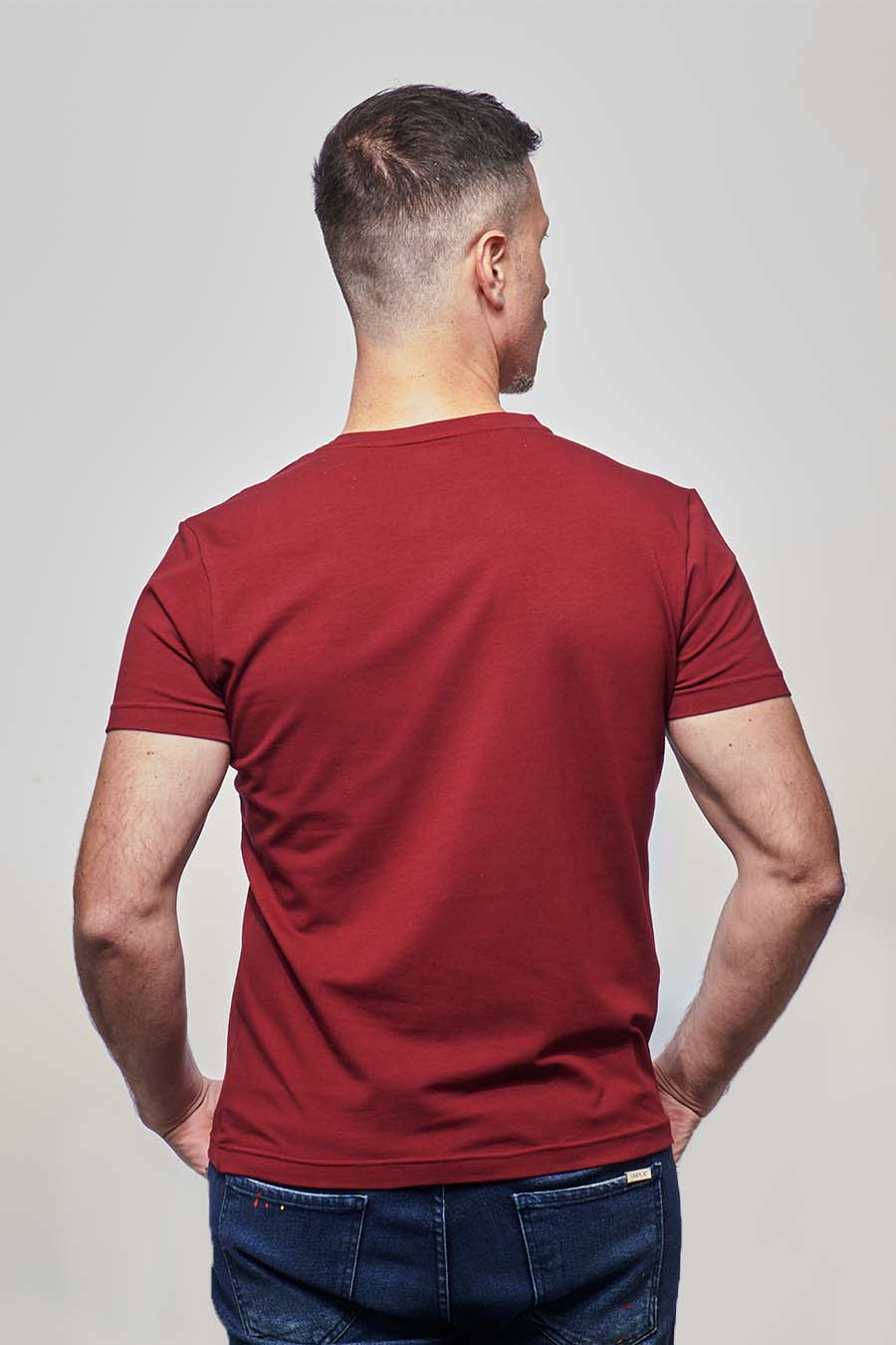 Tee-shirt homme made in France col en V bordeaux - FIL ROUGE