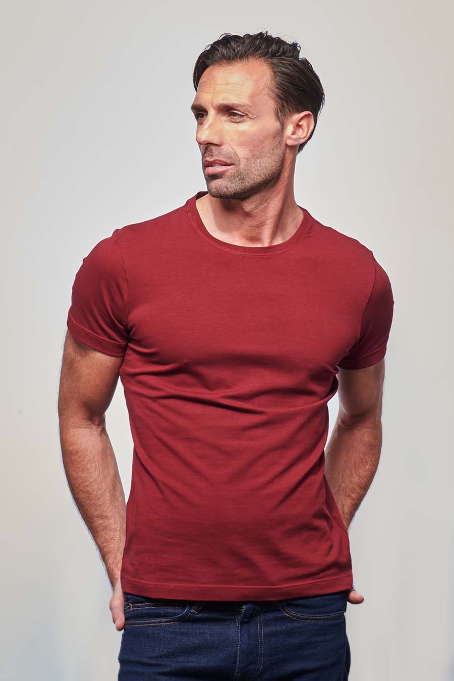 T-shirt ajusté Homme made in France en coton bio bordeaux - Fil Rouge