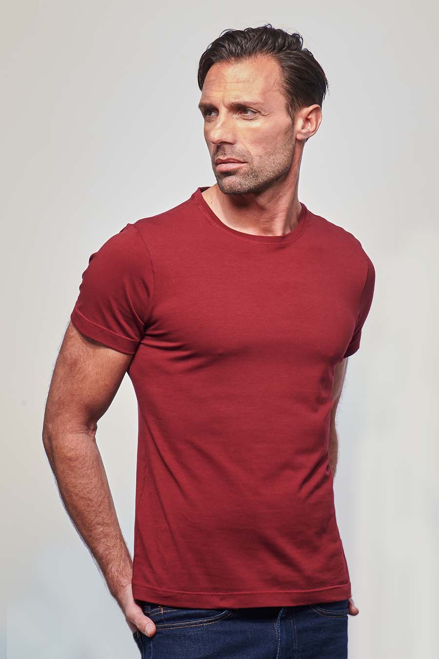 Tee-shirt ajusté Homme made in France en coton bio bordeaux - Fil Rouge