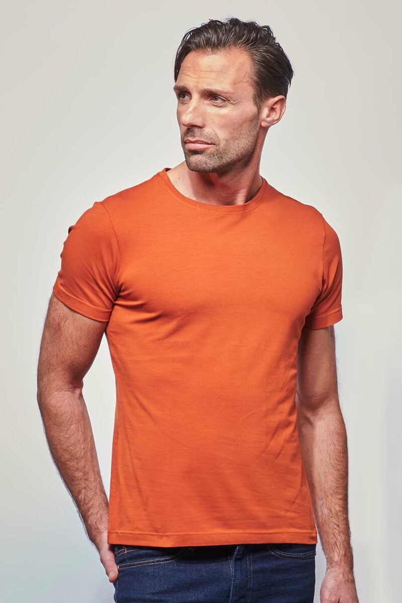 T-shirt ajusté homme made in France en coton bio brique - Fil Rouge