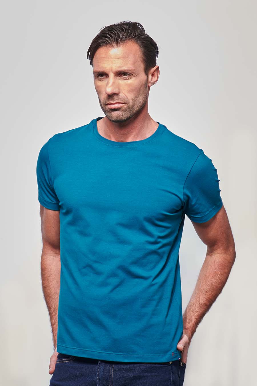 Tee-shirt ajusté Homme made in France en coton bio pétrole - Fil Rouge