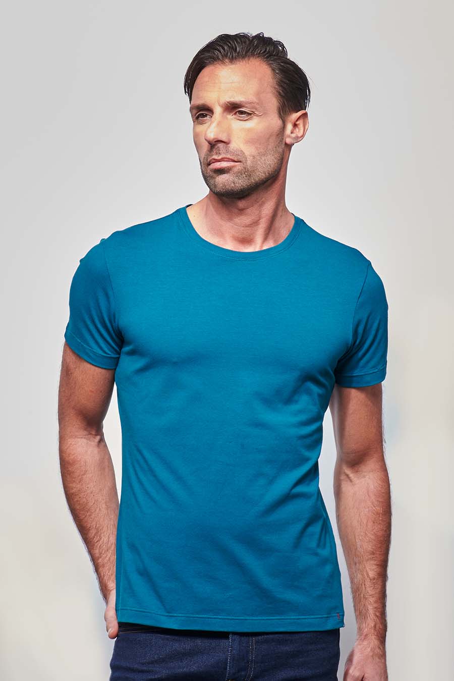 T-shirt ajusté Homme made in France en coton bio pétrole - Fil Rouge