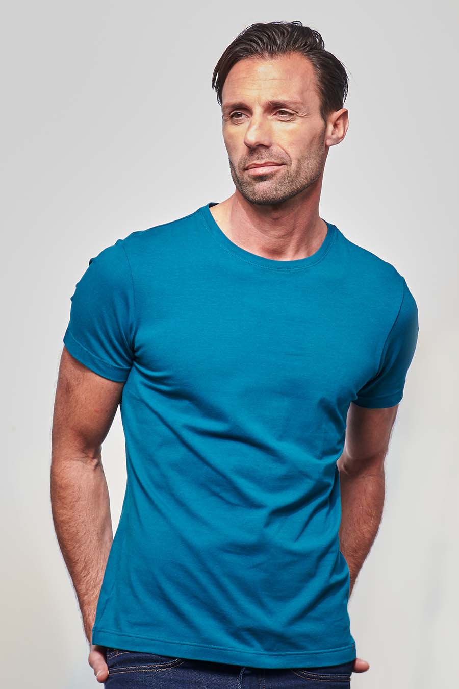 T-shirt ajusté homme made in France en coton bio pétrole - Fil Rouge