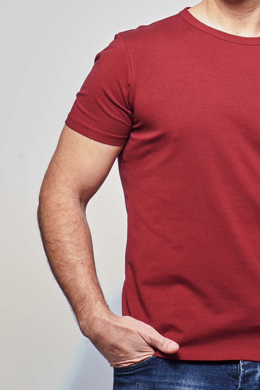 T-shirt ajusté Homme made in France en coton bio bordeaux - Fil Rouge