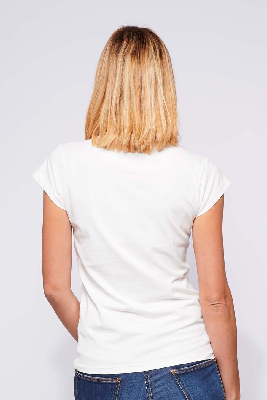 Tee-shirt made in France en coton bio LOUISON blanc femme de dos - FIL ROUGE